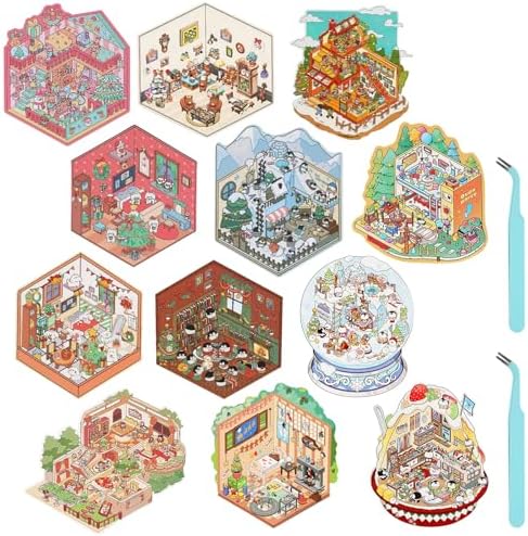AmazingSpark 12 Sets DIY 3D House Sticker Therapy Christmas Scene