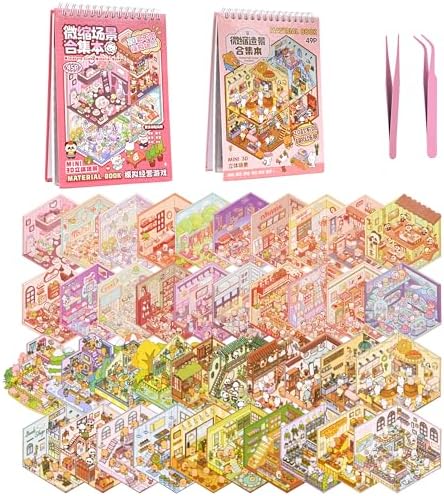 BESKIT 2 Books 3D Scene Stickers, 40 Sets Miniature Sticker Scenes (Style2)