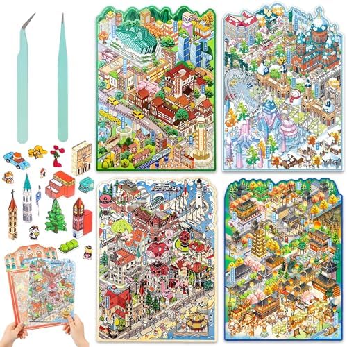 Big Size DIY 3D House Sticker Scene,4 Set City Sticker Therapy Kits