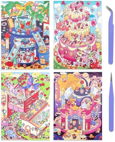 Big Size DIY 3D House Sticker Scene,4 Set Fun Cute Cartoon Sticker Therapy