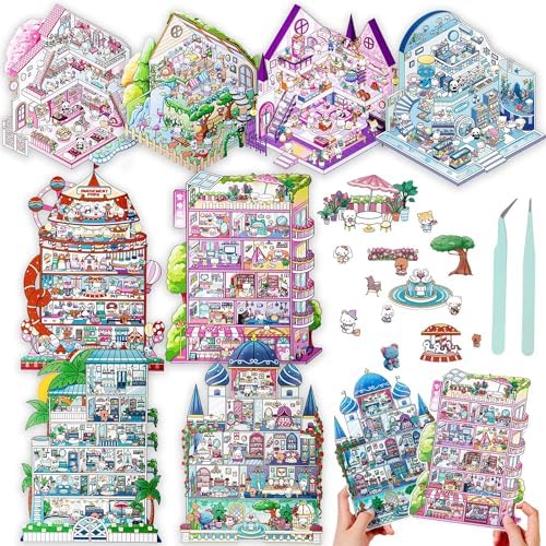 Big Size DIY 3D House Sticker Scene, 8 Pcs Sticker Therapy Kits