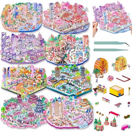 Big Size DIY 3D House Sticker Scene,8 Pcs Sticker Therapy Kits