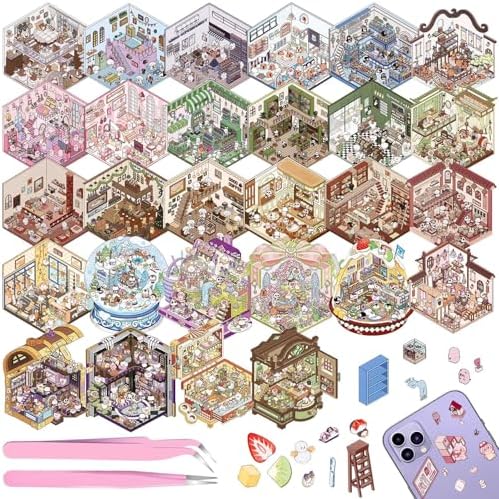 DIY 3D House Stickers Scene, 28 Set Fun DIY Sticker Therapy