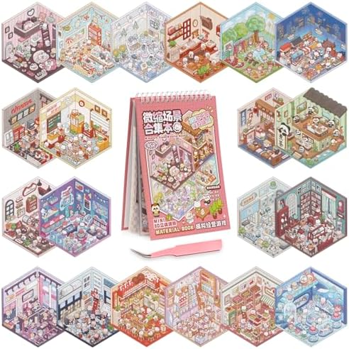 Dizdkizd Cute DIY 3D Scenes Sticker Book, 20 Cute Miniature Room Stickers