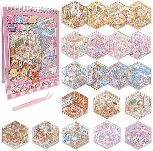 FUNTOOB Sticker Book for Adults 3D Scene Stickers Book 20 Sets (Pink 1)