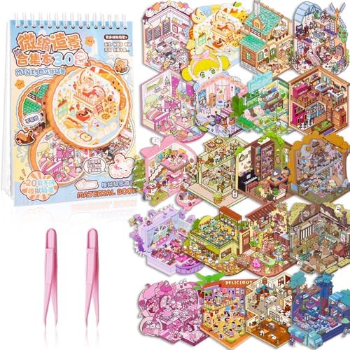 GUBEARE 20 Sets DIY 3D Sticker Scene Collection Book DIY 3D, Blue - 20 Sets