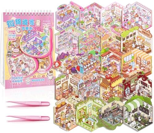 GUBEARE 20 Sets DIY 3D Sticker Scene Collection Book DIY 3D House Stickers