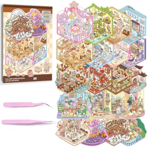Krttwwx DIY 3D Sticker Scene Book, 20 Scenes with 30 Sheets & 2 Tweezers