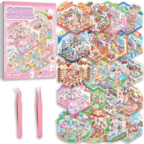 MHBEW 20 Sets DIY 3D Sticker Scene Book for Kids Adults Cozy Room Sticker