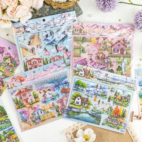 NOGAMOGA 4 Sets Landscape Scenes Sticker, Cottagecore PET Collage Stickers