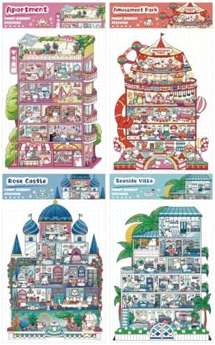 PupuMiao 4 Sets Large 3D Sticker Scene Book Sticker Therapy for Adults DIY 3D