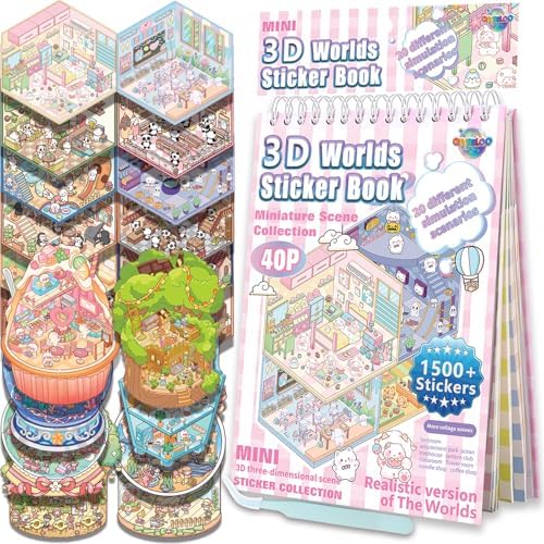 QIYEELOO Sticker Book, 20 Scene Sets (1500+) DIY 3D Scene Stickers
