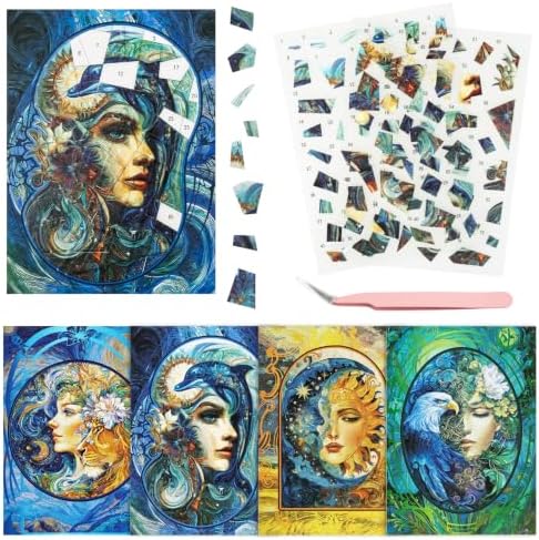 RISYPISY 4 Sets Puzzle Sticker by Number for Adults