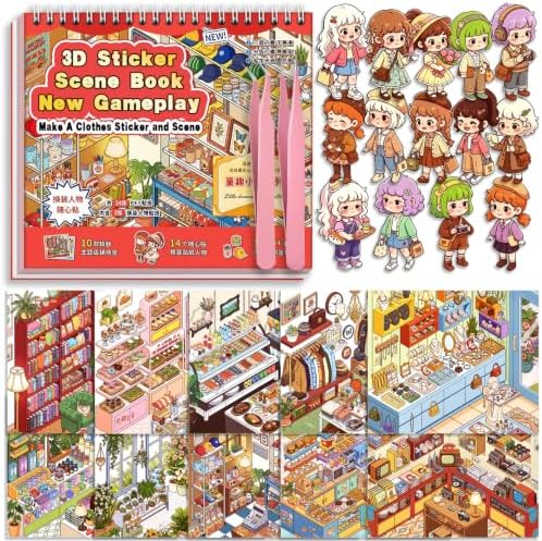 TELADO 10 Sets DIY 3D Sticker Scene Book for Kids, Hamburg Castle Library