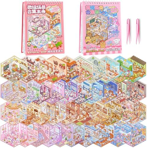 UTOUMON 2 Books 3D Scene Stickers 40Pcs Miniature Scene Therapy, style 5