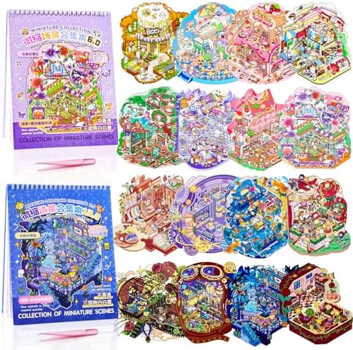 UTOUMON 2 Books Big Size 3D Sticker Scenes Book 16Pcs