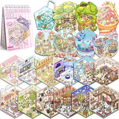WDXIUE 20 Sets 3D Sticker Scene Book