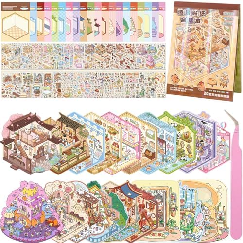 Wnqou 20 Sets DIY 3D Stickers Scene Collection Book